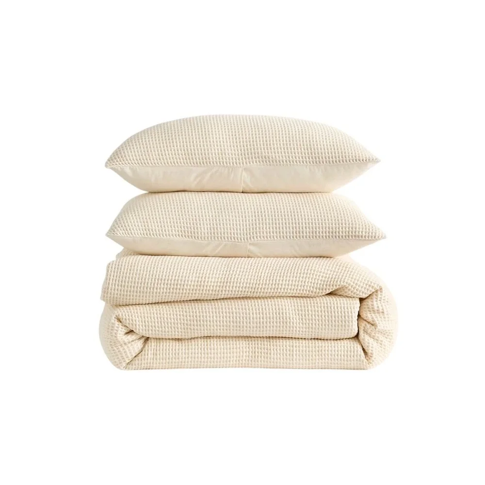 Quince Queen Organic Waffle Duvet Cover Set Undyed Off White